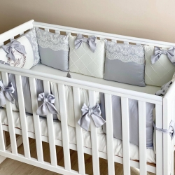 Set Lenjerie Pătuț Copii/Bebe 6 Piese Classic Gri